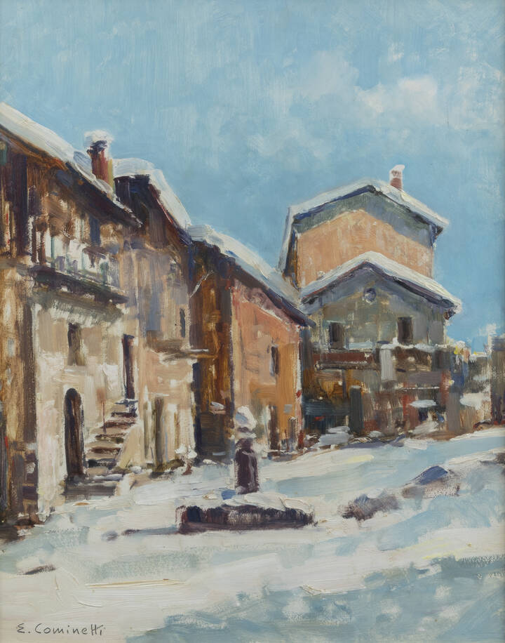 ERNESTO COMINETTI - 'Nevicata a Limone Piemonte' o 'Borgo vecchio - Limone Piemonte' 1958