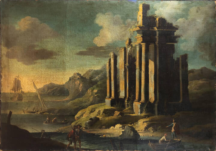 PITTORE ANONIMO - 'Rovine antiche con figure' XVII secolo