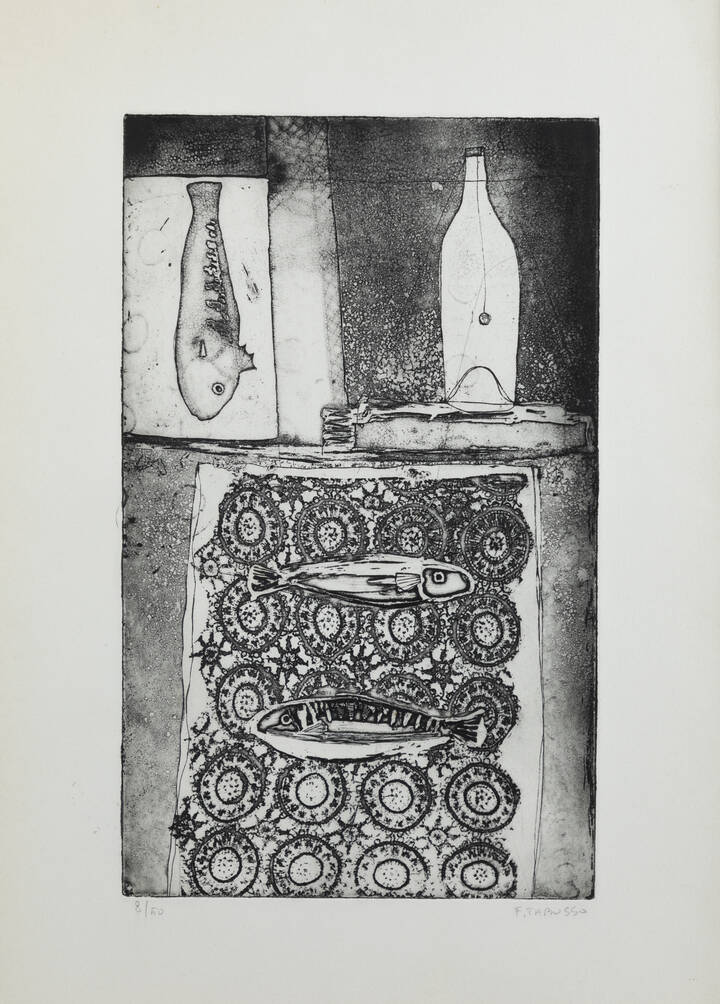 FRANCESCO TABUSSO - 'Natura morta con pesci e bottiglia'