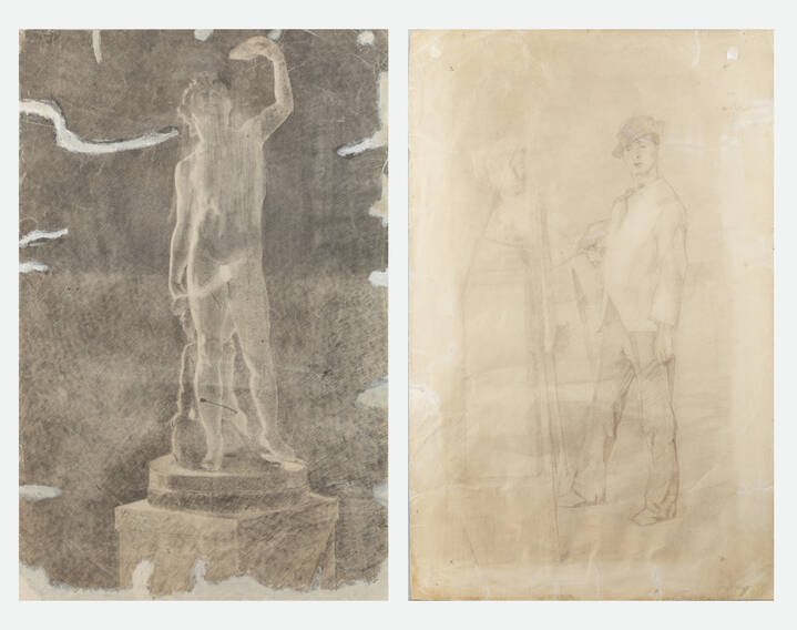 PLINIO NOMELLINI - 'Il pittore al cavalletto' e al retro 'Figura accademica'