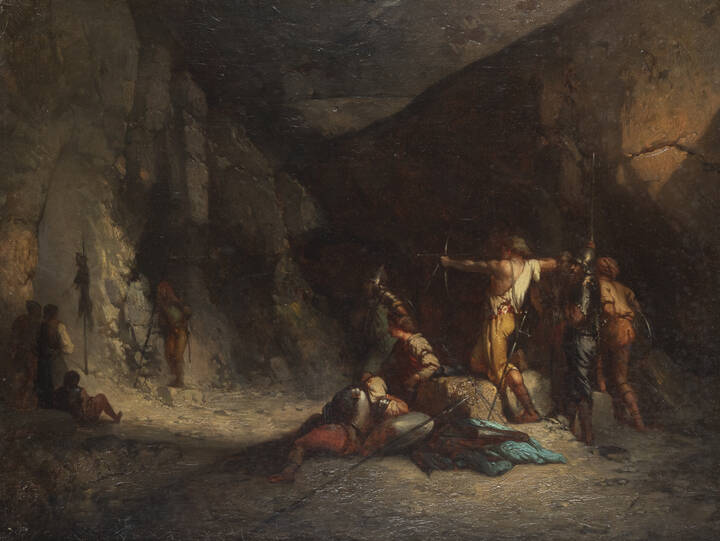 GUIGNET JEAN ADRIEN (attribuito) - 'Esercitazione di tiro con l'arco'