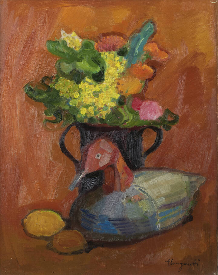 TRENTO LONGARETTI - 'Fiori e anatra di legno' 1977