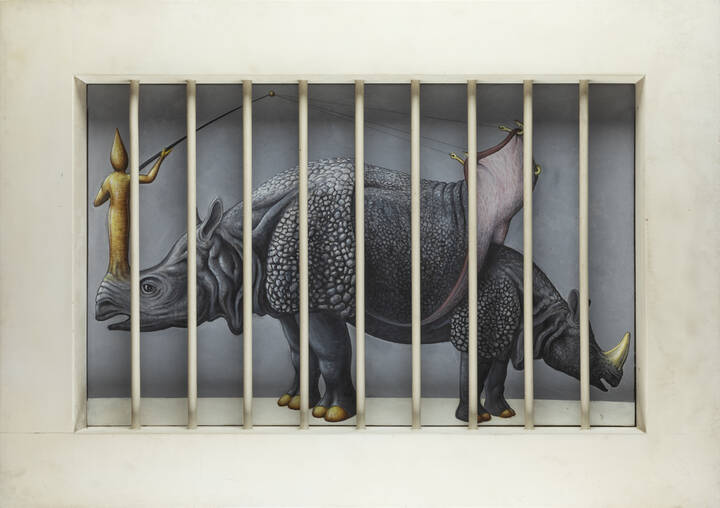 PITTORE ANONIMO - 'Rinoceronti surreali'