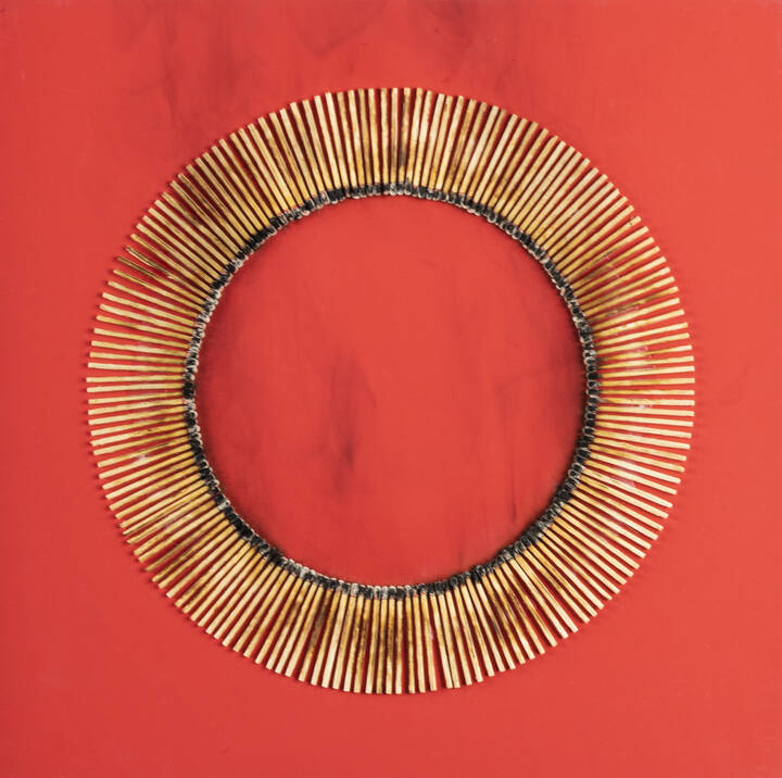 BERNARD AUBERTIN - 'Dessin de feu sur tableau rouge' 2010