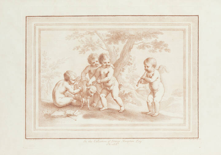 INCISIONE - 'Quattro putti intenti a giocare con una pecorella'