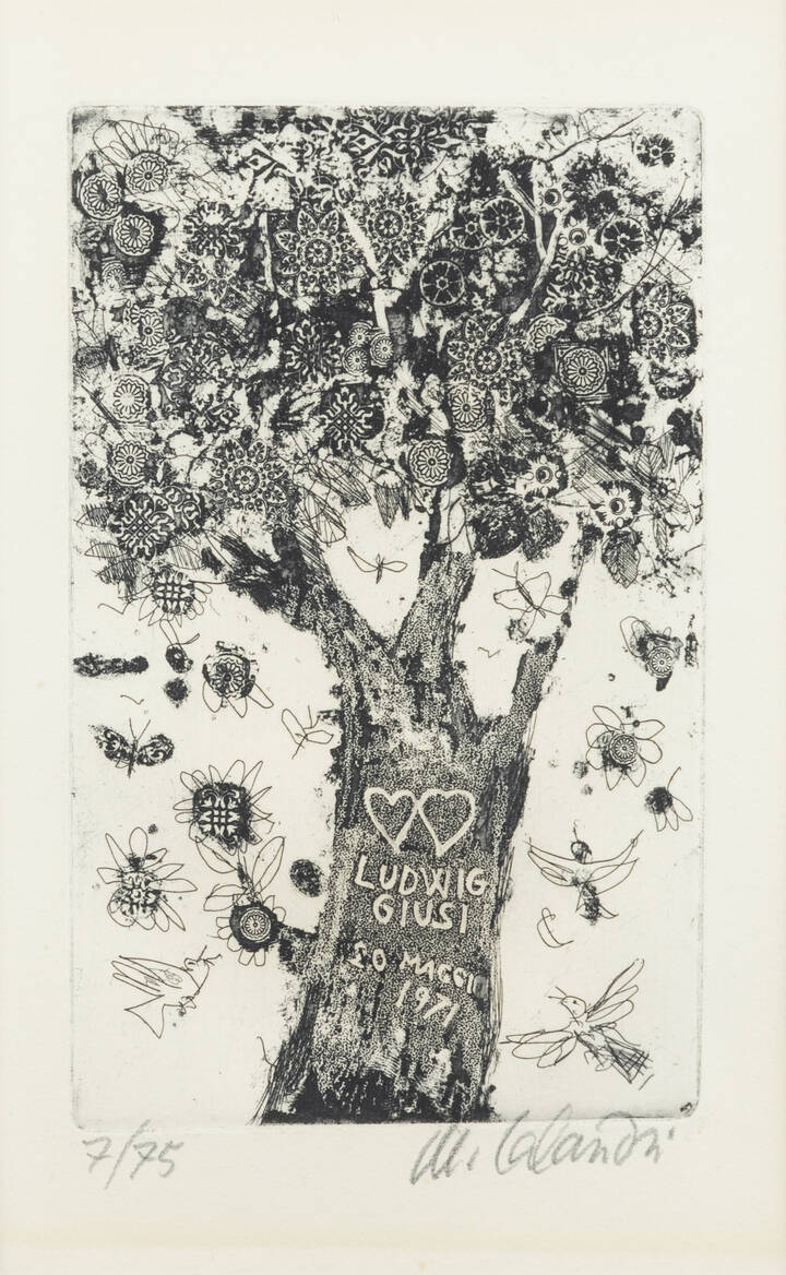 MARIO CALANDRI - 'Senza titolo (Albero con iscrizione amorosa' Ludwig e Giusi 20 maggio 1971')
