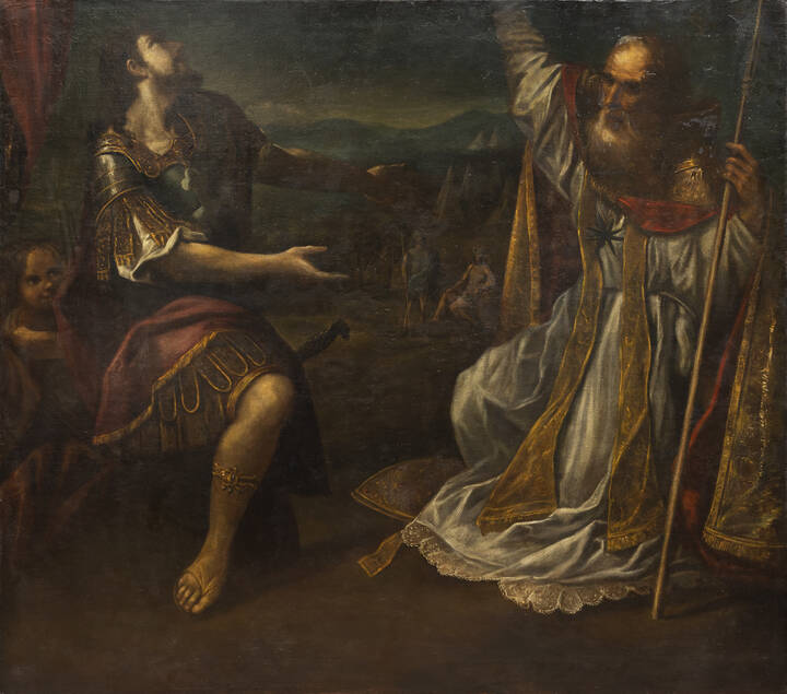 PITTORE ANONIMO DEL XVII SECOLO  - 'Religioso che invoca la protezione divina'