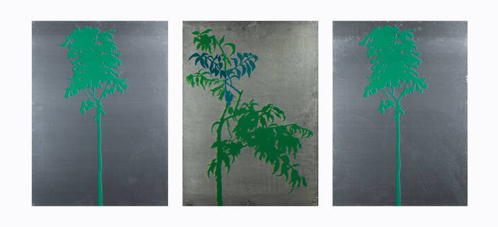 GINO MAROTTA - Lotto di tre rotoflessografie originali su lastra rigida in alluminio<br>A) 'Natura artificiale' ottobre 1973<br>B) 'Albero artificiale' giugno 1972<br>C) 'Albero artificiale' giugno 1972<br>