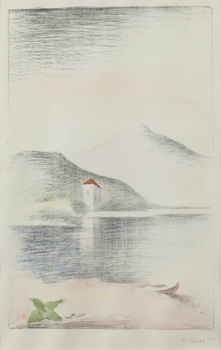 CARLO CARRA' - 'Paesaggio di lago o Lago lombardo' 1944