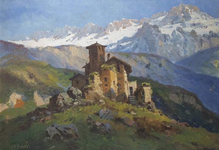 LUIGI LIVERANI - 'Paesaggio montano con chiesa'