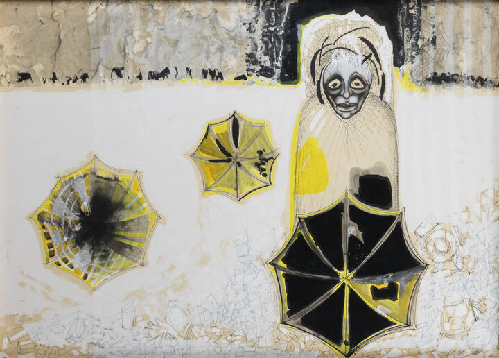 PONTE CORVO (Raffaele Pontecorvo) - 'Figura con ombrelli' 1956-57