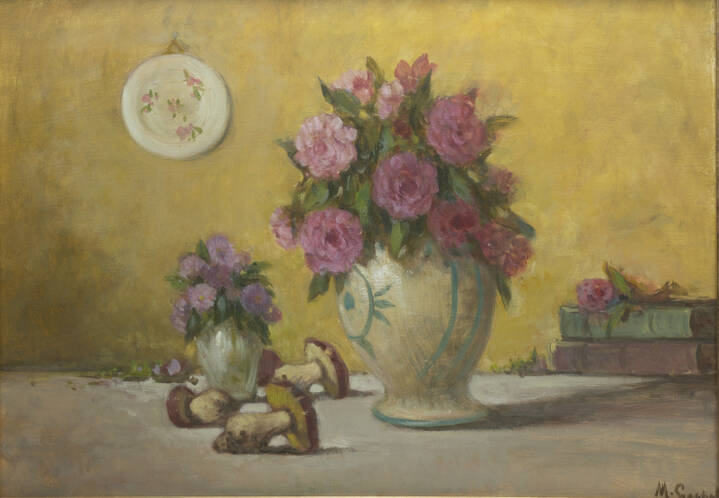 MARIO GACHET - 'Natura morta con vaso di fiori e funghi'