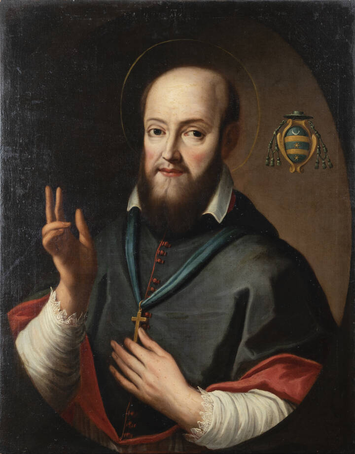 PITTORE ANONIMO - 'Ritratto di santo con stemma cardinalizio' XVIII secolo