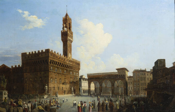 PITTORE ANONIMO DEL XIX SECOLO - 'Piazza della Signoria - Firenze' 
