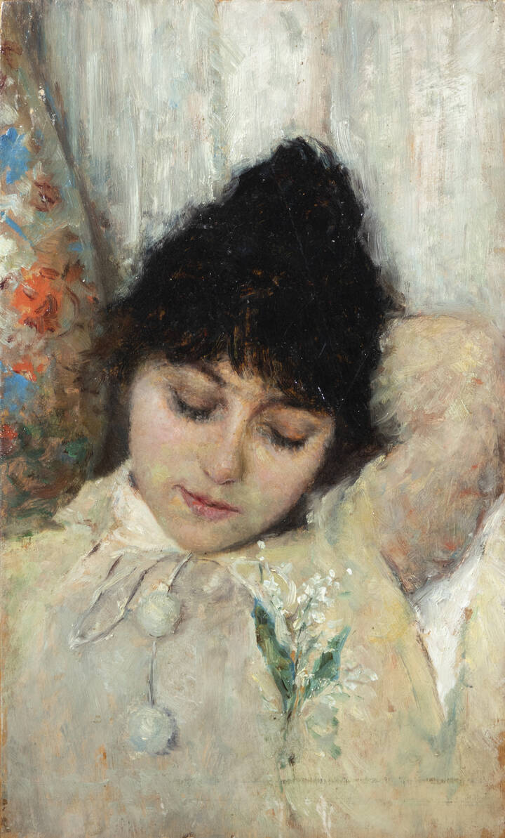 PITTORE ANONIMO DEL XIX SECOLO - 'Ritratto di fanciulla assopita'