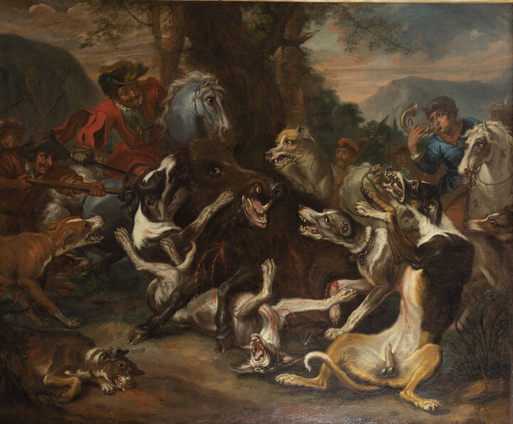 HONDIUS ABRAHAM (cerchia di) - 'Caccia al cinghiale'