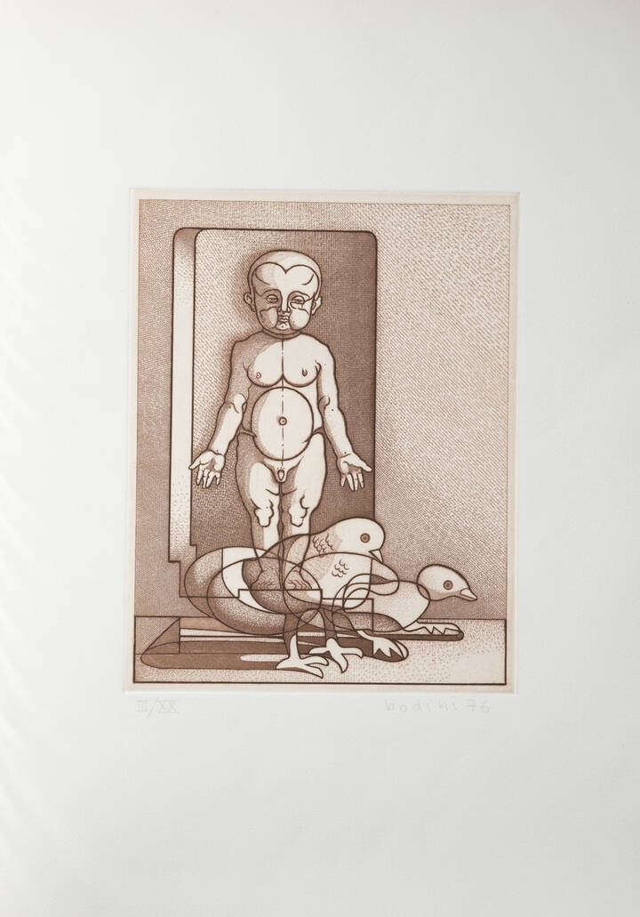 FLORIANO BODINI - 'Bambino e paperelle' 1976
