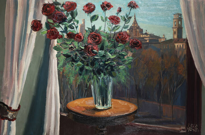 PIERO MONTI - 'Vaso di rose con vista sulla Cappella della Sindone'
