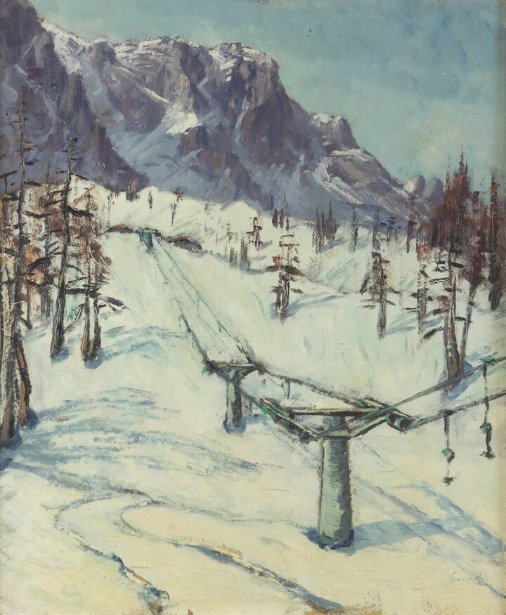 PITTORE NON IDENTIFICATO - 'Verso la Grand Hoche (La seggiovia Grand Hoche)'