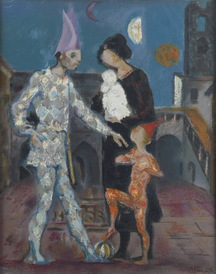 TRENTO LONGARETTI - 'Famigla di Arlecchino in Piazza Vecchia' 1977