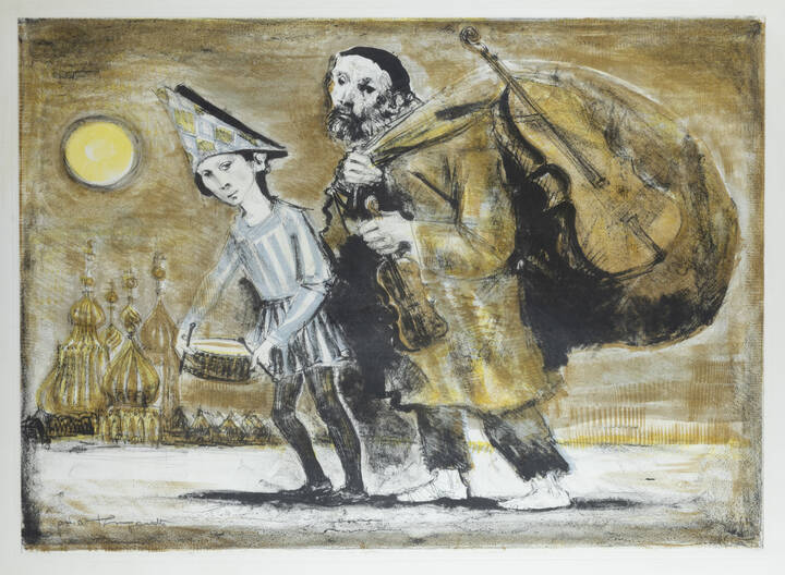 TRENTO LONGARETTI - 'Vecchio musicante e bambino con tamburo' 1984