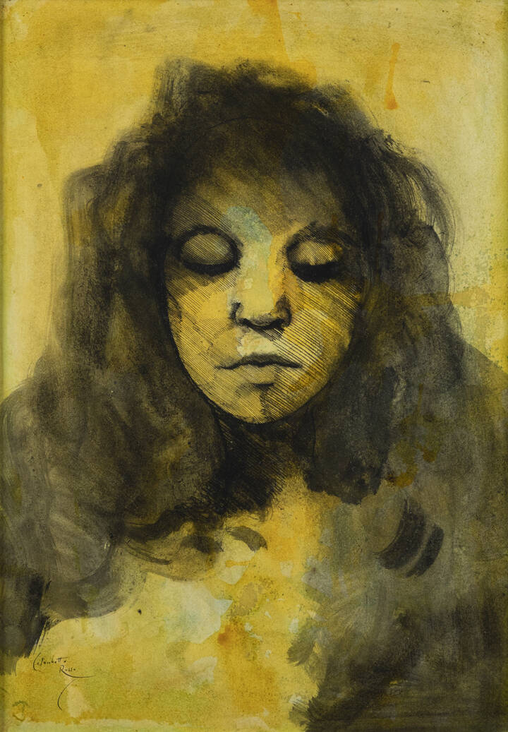 ENRICO COLOMBOTTO ROSSO - 'Volto su fondo verde' 1970