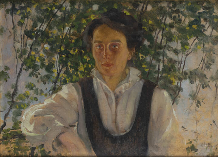 GIOVANNI GUARLOTTI - 'Ritratto femminile a mezzo busto in un esterno'