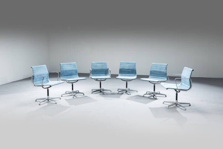 CHARLES E RAY EAMES - Sei sedie (tre con braccioli e tre senza)<br>