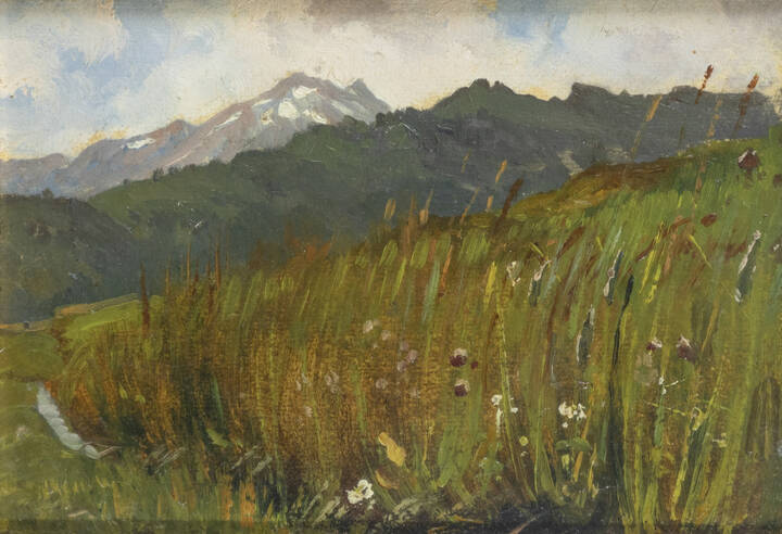GUARLOTTI GIOVANNI (attribuito a) - 'Sull'altura' (al retro e al rovescio 'Profilo di donna')
