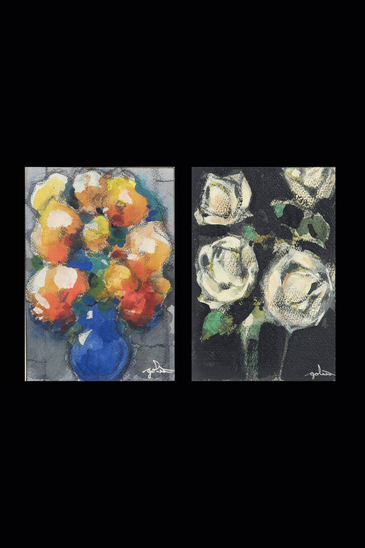 GOLIA (Eugenio Colmo) - Lotto di due quadretti<br>A- 'Vaso di fiori'<br>B- 'Rose bianche'