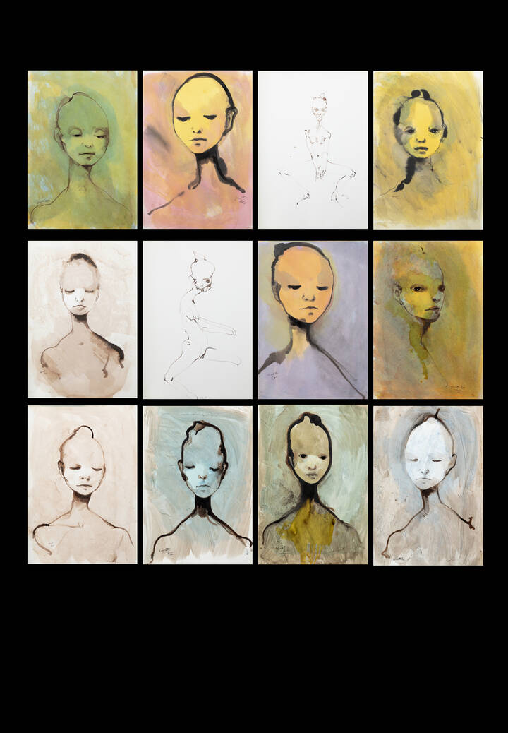 ENRICO COLOMBOTTO ROSSO - Lotto di 12 tecniche miste su carta