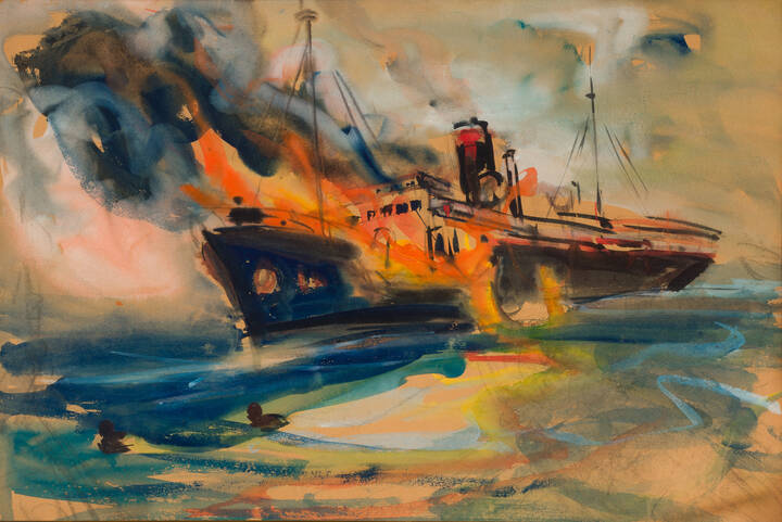 LUIGI SPAZZAPAN - 'Nave in fiamme' 1936
