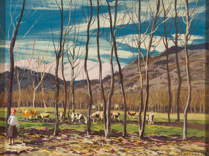 ROMOLO GARRONE - 'Contadina con mucche' 1957