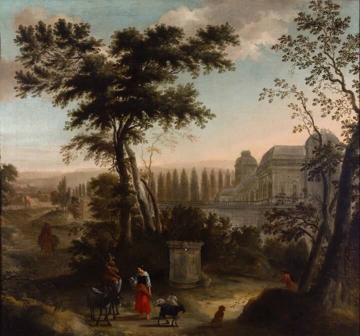 PITTORE NON IDENTIFICATO - 'Paesaggio con viandanti' 1857