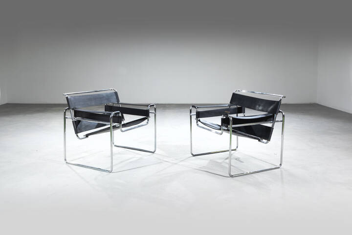 MARCEL BREUER - Coppia di poltrone mod. Wassily o mod. B3