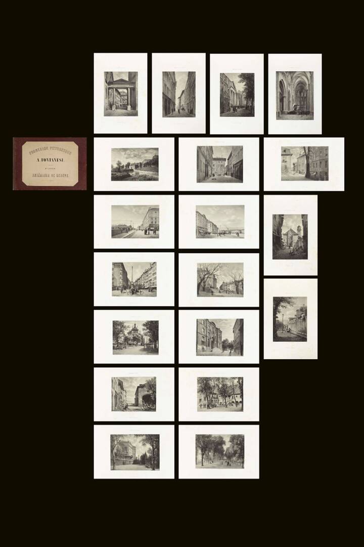 ANTONIO FONTANESI - 'Promenade pittoresque par Antonio Fontanesi. 1.re année. Intérieur de Genève' 1856-cartella di 20 litografie 