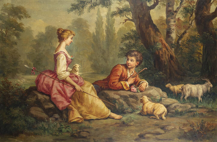 PITTORE ANONIMO - 'Idillio pastorale' XX secolo