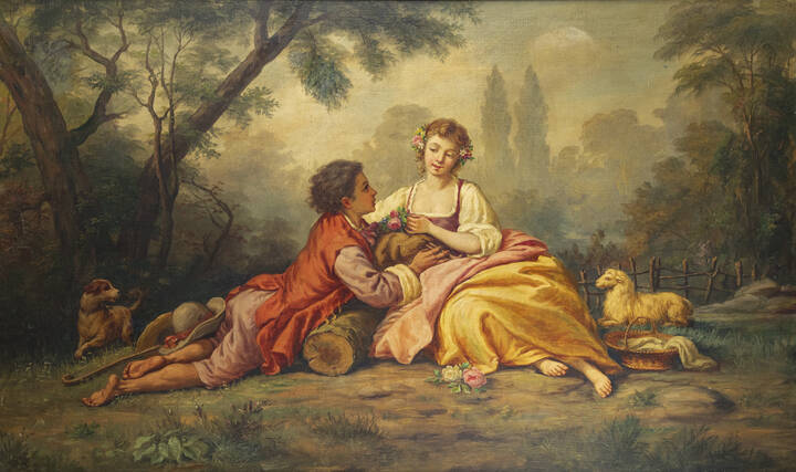 PITTORE ANONIMO - 'Amore di pastorelli' XX secolo