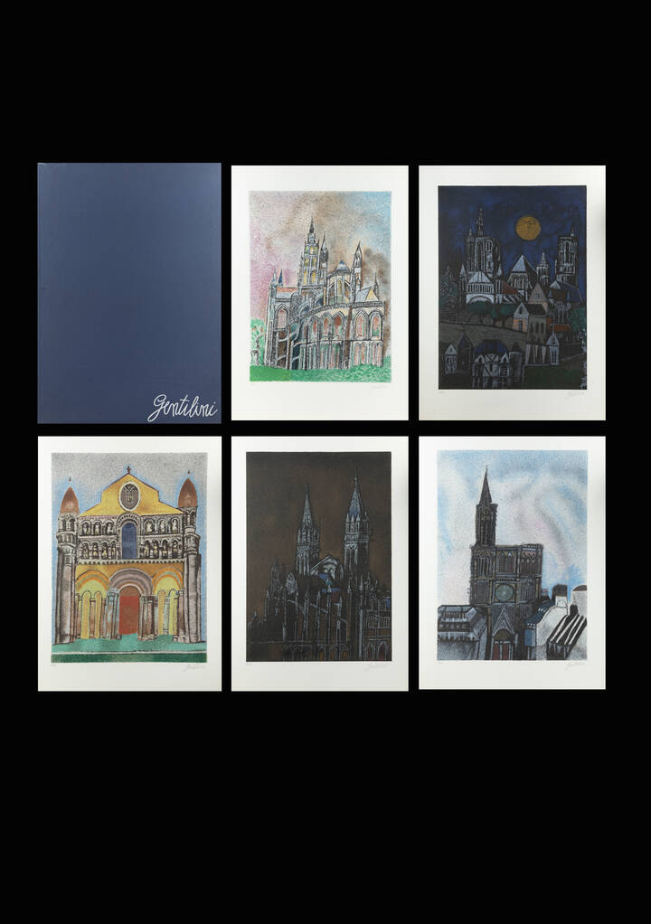 FRANCO GENTILINI - 'Chiese'-cartella di 5 serigrafie