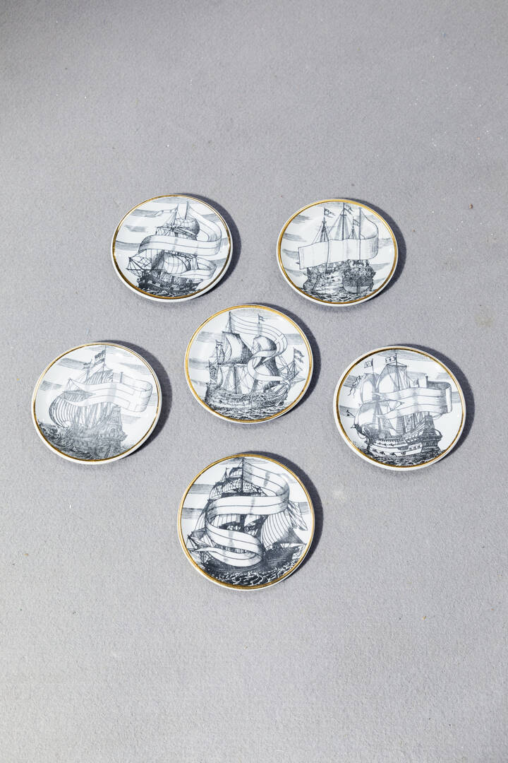 PIERO FORNASETTI - Sei piattini della serie Velieri