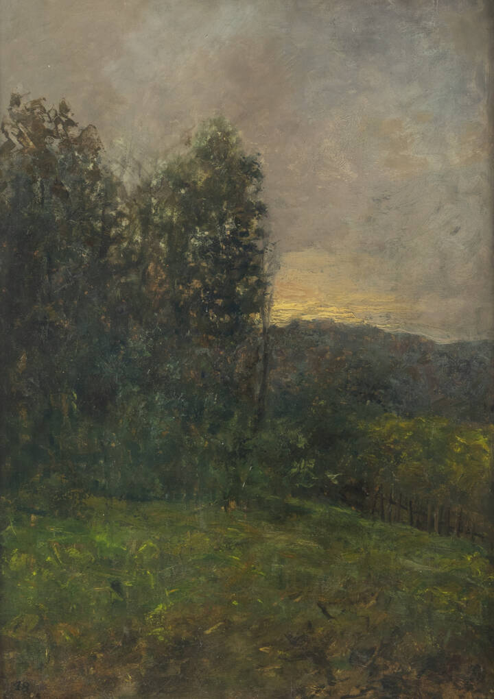 PITTORE PIEMONTESE SECONDA META' DEL XIX SECOLO - 'Alberi e campi' 2/07/1885