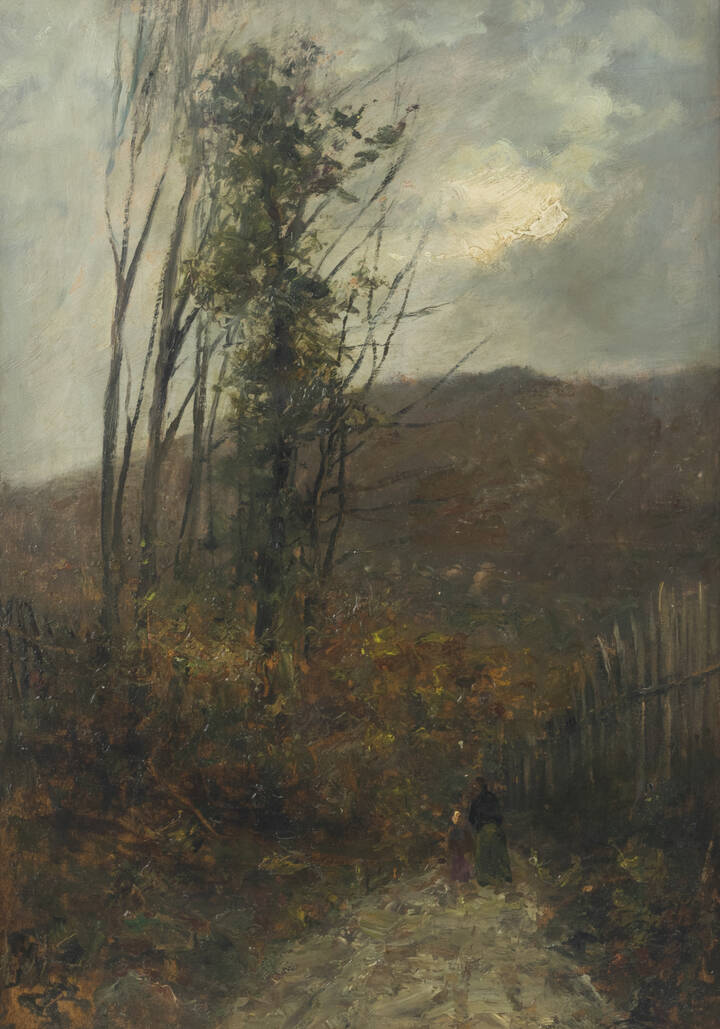 DELLEANI LORENZO (scuola di) - 'Giornata grigia (In collina)' o 'Viottolo sui monti' 1/09/1897