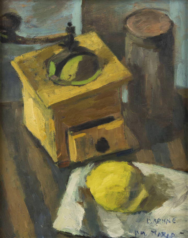 DAPHNE MAUGHAM CASORATI - 'Natura morta con limone, macinacaffé e barattolo'