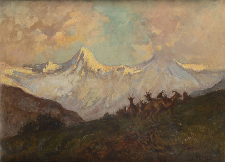 MARIO GACHET - 'Paesaggio montano con capre'