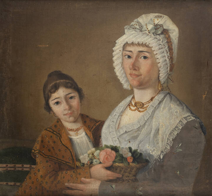 PITTORE ANONIMO - 'Ritratto di madre con figlia'