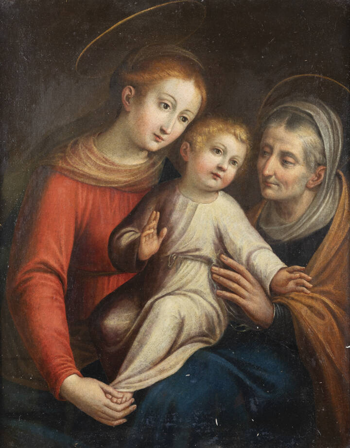 PITTORE ANONIMO - 'Madonna con Bambino e Sant'Anna' XVII secolo