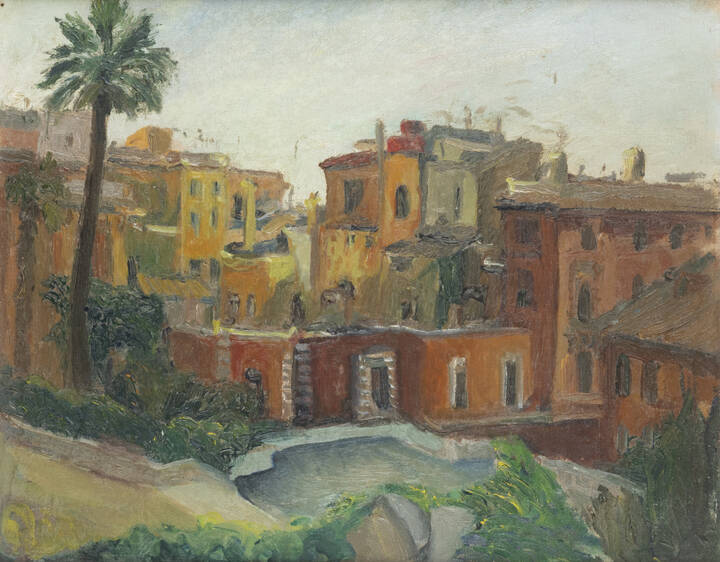 PITTORE NON IDENTIFICATO - 'Case a Piazza di Spagna' Roma 1945