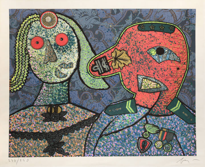 ENRICO BAJ - 'Il Generale Amin Dada e una delle sue mogli' 1973