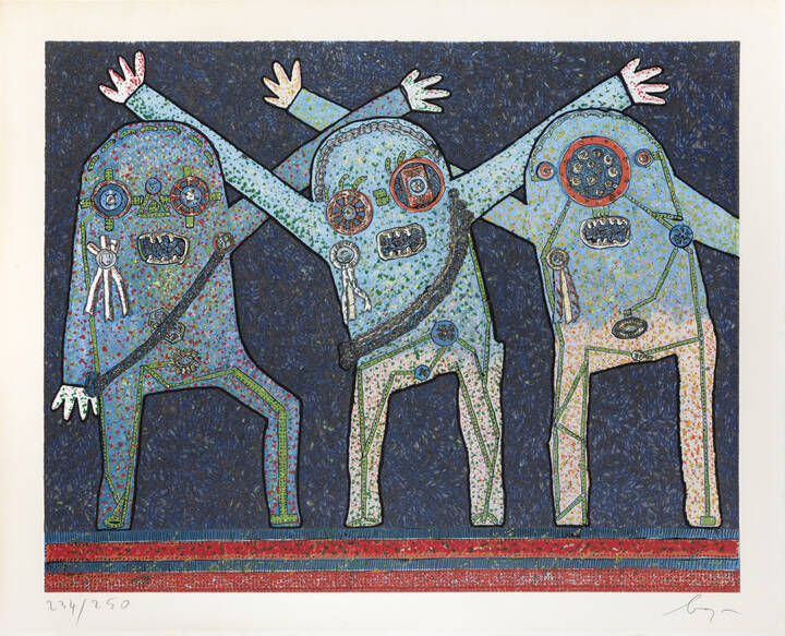 ENRICO BAJ - 'Riunione delle C.I.A. nel bosco' 1973