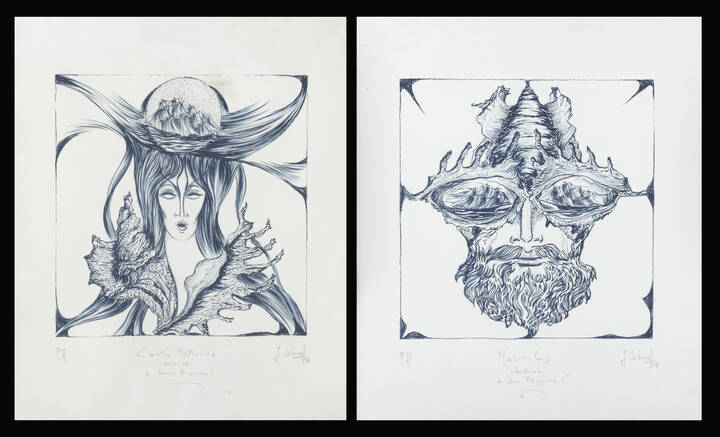 GUIDO DE BONIS - Lotto composto da due litografie:<br>A) 'Canto notturno' 1976<br>B) 'Nautilus' 1976